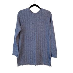 J. Jill Blue Round Neck Tunic Length Ribbed Knit Sweater w/Button Detail